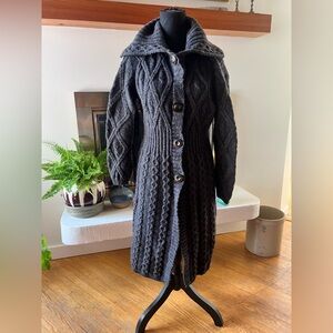 Aran Crafts Charcoal Cable Knit Long Cardigan Coat